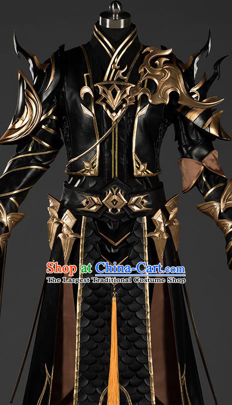 Chinese Traditional Cosplay General King Black Costumes Ancient Swordsman Clothing for Men