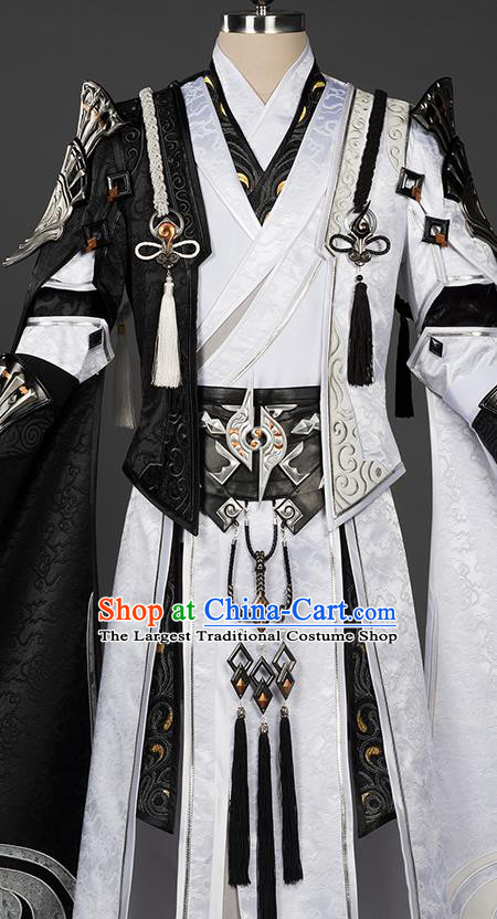 Chinese Traditional Cosplay Crown Prince King White Costumes Ancient Swordsman Clothing for Men