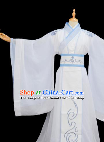 Chinese Traditional Cosplay Taoist Priest Lan Wangji White Costumes Ancient Swordsman Clothing for Men