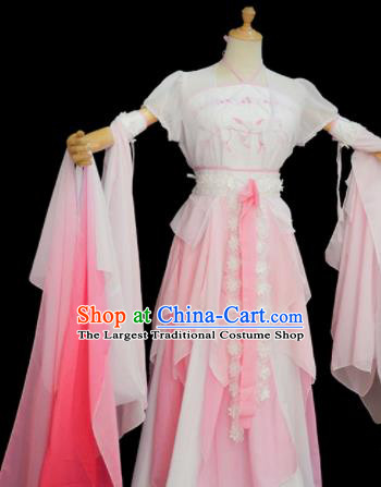 Chinese Traditional Cosplay Goddess Pink Costumes Ancient Female Swordsman Hanfu Dress for Women