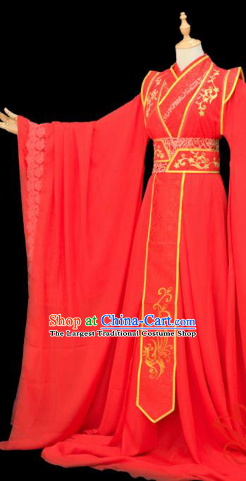 Chinese Traditional Cosplay Crown Prince Wedding Red Costumes Ancient Swordsman Clothing for Men