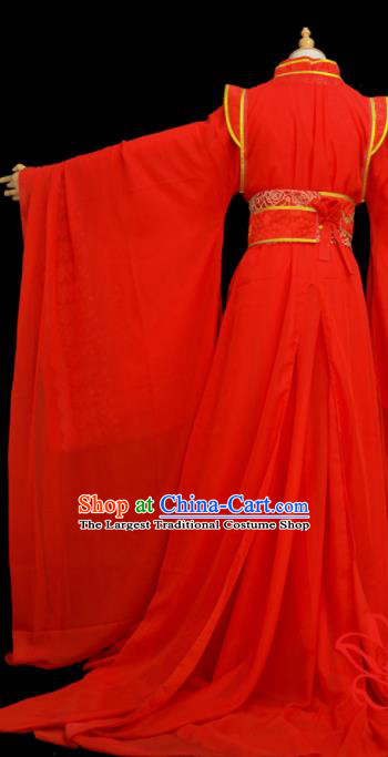 Chinese Traditional Cosplay Crown Prince Wedding Red Costumes Ancient Swordsman Clothing for Men
