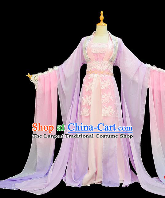 Chinese Traditional Cosplay Goddess Princess Lilac Costumes Ancient Female Swordsman Hanfu Dress for Women