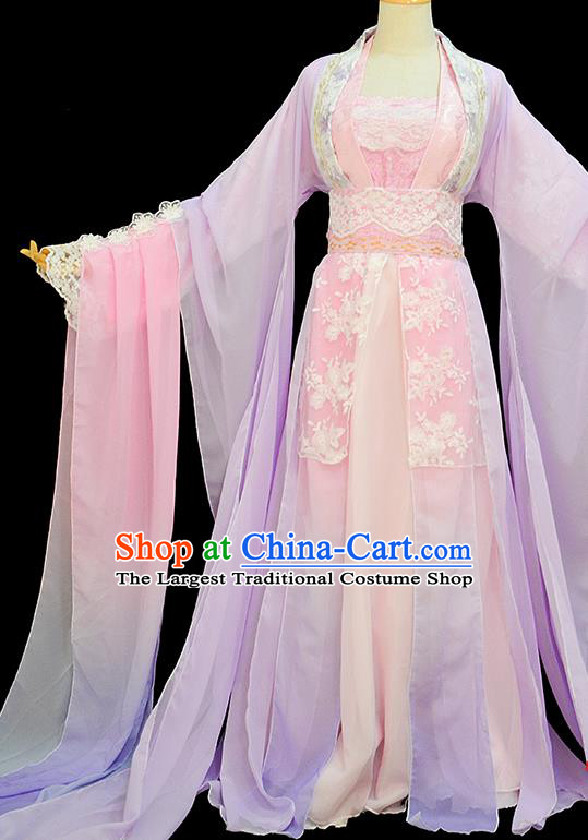 Chinese Traditional Cosplay Goddess Princess Lilac Costumes Ancient Female Swordsman Hanfu Dress for Women