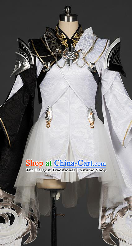 Top Grade Chinese Cosplay Knight White Short Dress Ancient Female Swordsman Costume for Women