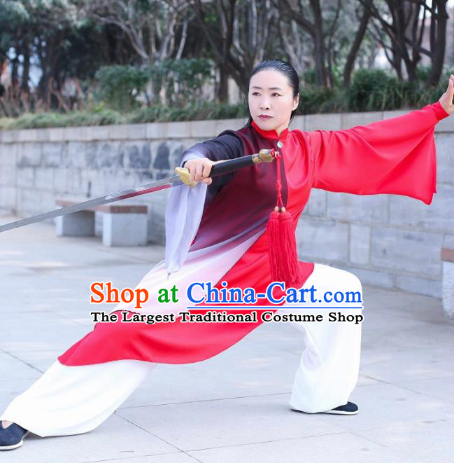 Chinese Traditional Tai Chi Training Red Costumes Martial Arts Performance Outfits for Women