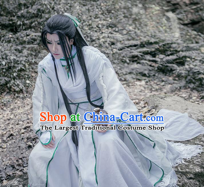 Chinese Traditional Cosplay Swordsman White Costumes Ancient Royal Highness King Clothing for Men