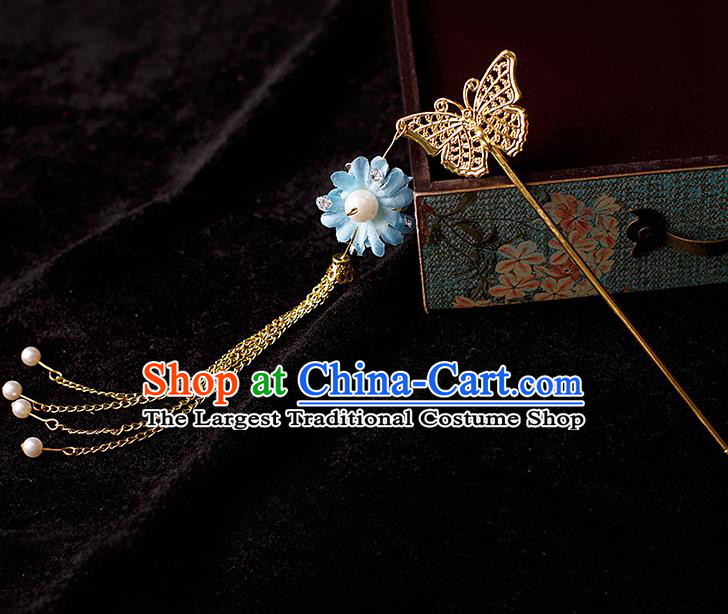 Chinese Traditional Tang Dynasty Princess Golden Butterfly Hairpins Ancient Palace Lady Headdress for Women