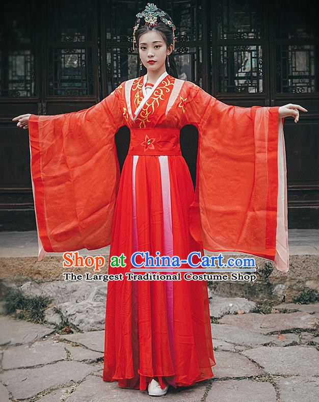 Chinese Drama Traditional Han Dynasty Princess Costumes Ancient Goddess Red Hanfu Dress for Women