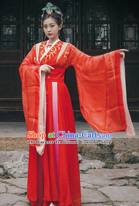 Chinese Drama Traditional Han Dynasty Princess Costumes Ancient Goddess Red Hanfu Dress for Women