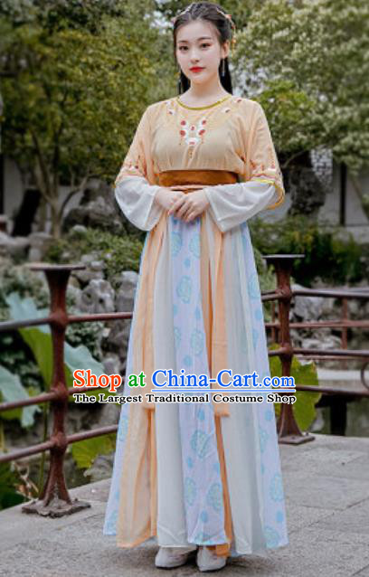 Chinese Traditional Tang Dynasty Palace Maid Costumes Ancient Drama Goddess Hanfu Dress for Women