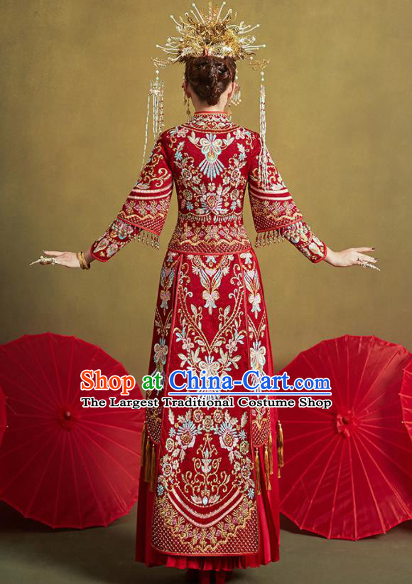 Chinese Traditional Embroidered Xiu He Suit Ancient Wedding Red Dress Bride Costumes for Women