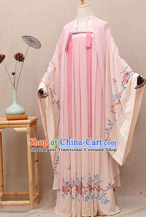 Chinese Ancient Tang Dynasty Nobility Lady Pink Hanfu Dress Traditional Court Princess Costumes for Women