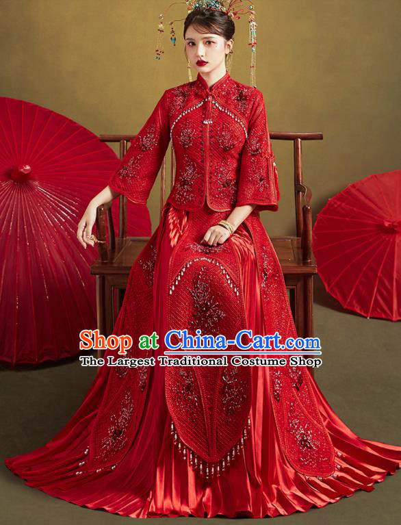 Chinese Traditional Red Xiu He Suit Ancient Wedding Dress Bride Costumes for Women