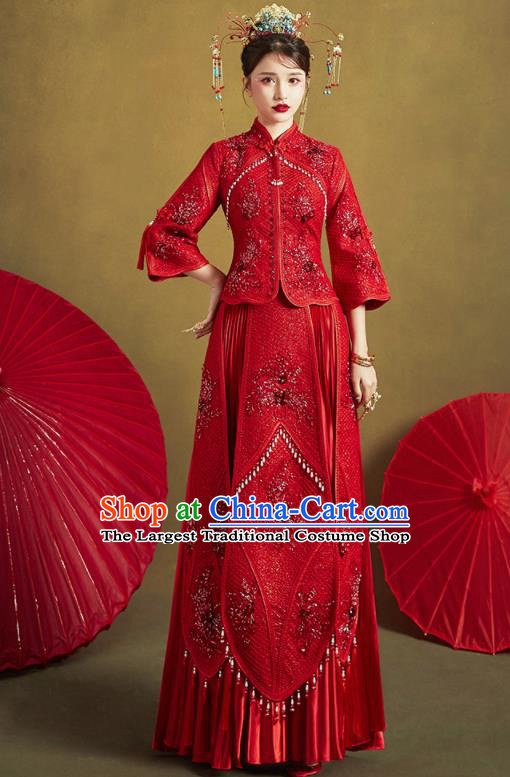 Chinese Traditional Red Xiu He Suit Ancient Wedding Dress Bride Costumes for Women