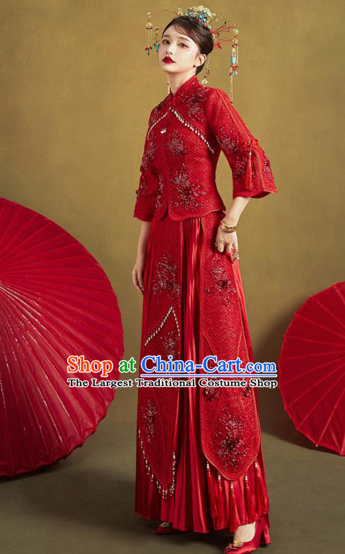 Chinese Traditional Red Xiu He Suit Ancient Wedding Dress Bride Costumes for Women