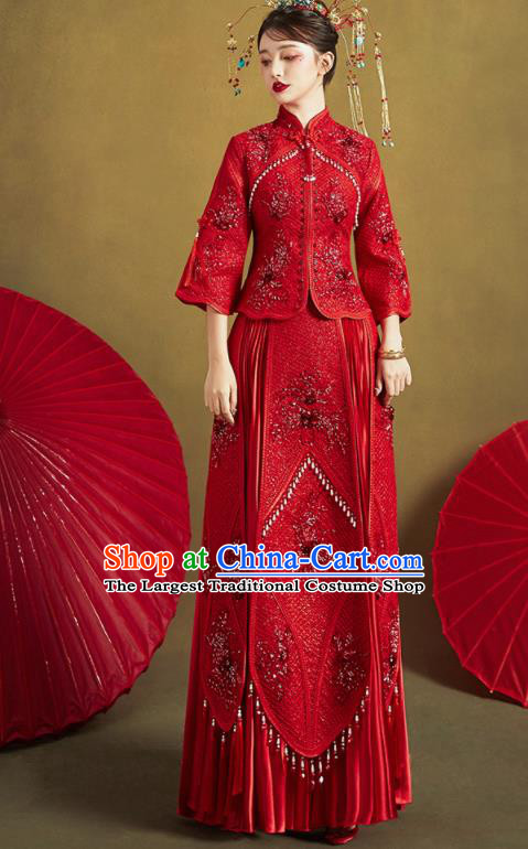 Chinese Traditional Red Xiu He Suit Ancient Wedding Dress Bride Costumes for Women