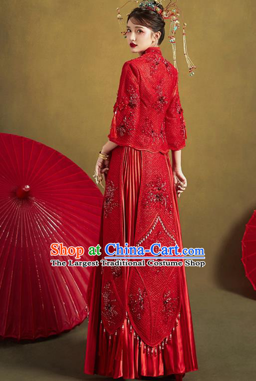 Chinese Traditional Red Xiu He Suit Ancient Wedding Dress Bride Costumes for Women