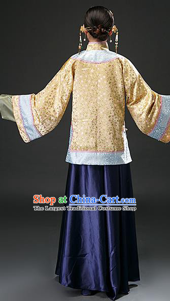 Chinese Ancient Qing Dynasty Patrician Yellow Blouse and Navy Skirt Traditional Nobility Concubine Costumes for Women