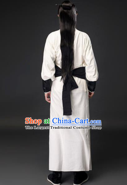 Chinese Ancient Swordsman White Clothing Traditional Three Kingdoms Period Sun Quan Costumes for Men