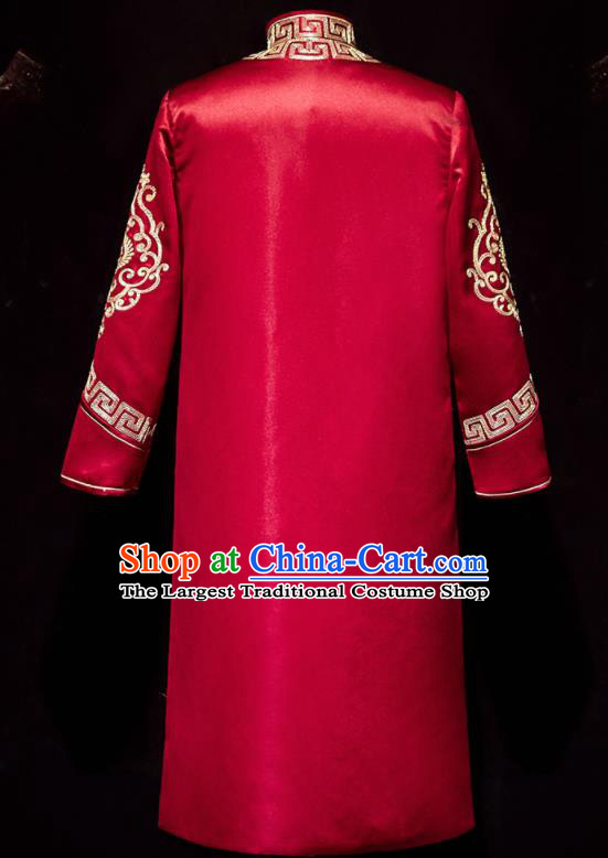 Chinese Ancient Bridegroom Embroidered Red Long Gown Traditional Wedding Tang Suit Costumes for Men