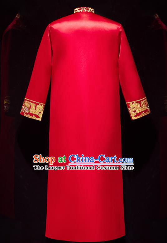 Chinese Ancient Bridegroom Embroidered Dragon Red Long Gown Traditional Wedding Tang Suit Costumes for Men
