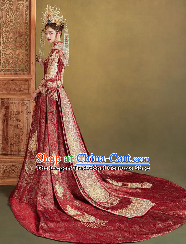 Chinese Traditional Embroidered Red Blouse and Dress Wedding Bottom Drawer Xiu He Suit Ancient Bride Costumes for Women