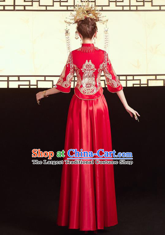 Chinese Traditional Embroidered Blouse and Dress Wedding Bottom Drawer Xiu He Suit Ancient Bride Costumes for Women