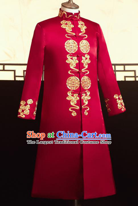 Chinese Ancient Bridegroom Embroidered Cloud Red Mandarin Jacket Traditional Wedding Tang Suit Costumes for Men