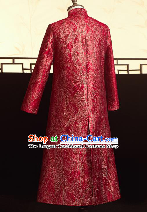Chinese Ancient Bridegroom Embroidered Dragons Red Mandarin Jacket Traditional Wedding Tang Suit Costumes for Men