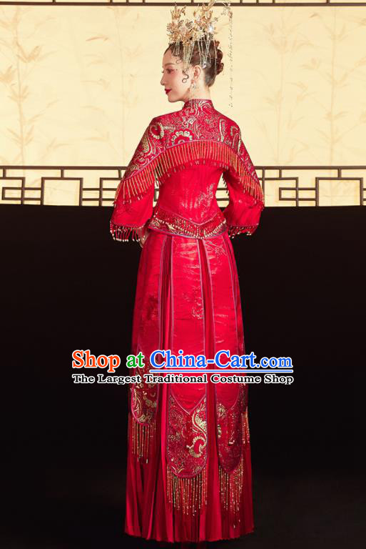 Chinese Traditional Red Bottom Drawer Wedding Blouse and Dress Xiu He Suit Ancient Bride Costumes for Women