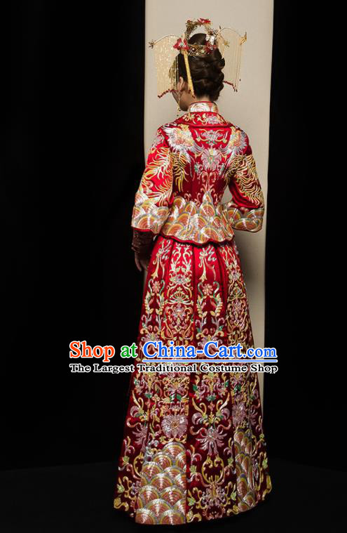 Chinese Traditional Wedding Embroidered Flowers Red Blouse and Dress Xiu He Suit Bottom Drawer Ancient Bride Costumes for Women