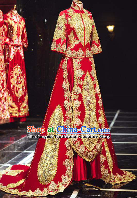 Chinese Traditional Wedding Embroidered Red Blouse and Dress Xiu He Suit Bottom Drawer Ancient Bride Costumes for Women