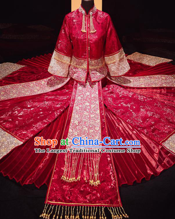 Chinese Traditional Wedding Red Blouse and Dress Xiu He Suit Bottom Drawer Ancient Bride Costumes for Women