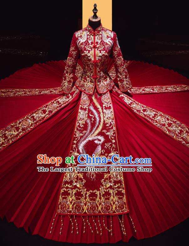 Chinese Traditional Xiu He Suit Wedding Embroidered Phoenix Red Blouse and Dress Bottom Drawer Ancient Bride Costumes for Women