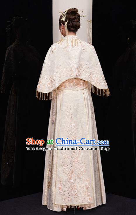 Chinese Traditional White Xiu He Suit Wedding Embroidered Blouse and Dress Bottom Drawer Ancient Bride Costumes for Women