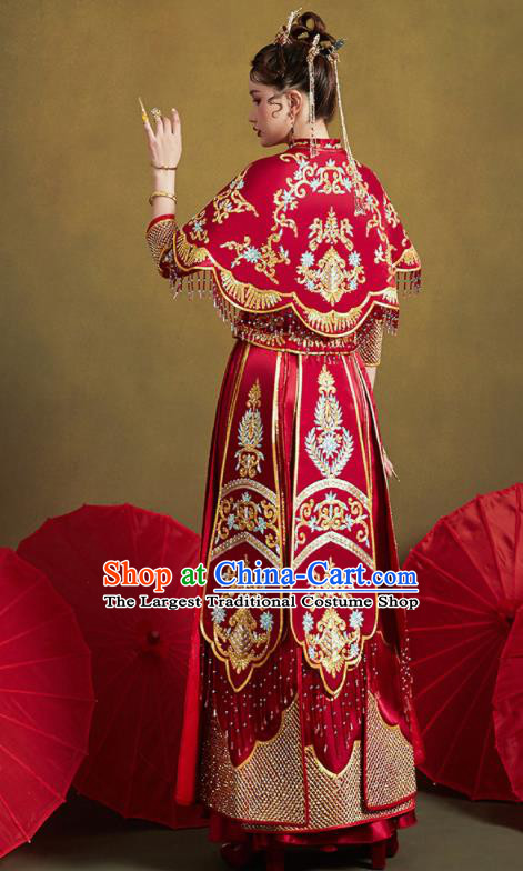 Chinese Traditional Wedding Bottom Drawer Embroidered Blouse and Dress Xiu He Suit Ancient Bride Costumes for Women