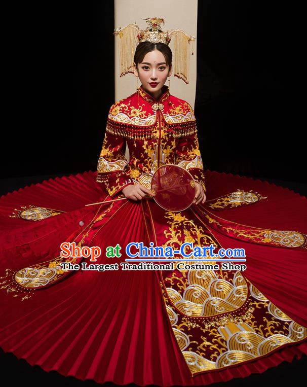 Chinese Traditional Xiu He Suit Wedding Embroidered Red Blouse and Dress Bottom Drawer Ancient Bride Costumes for Women