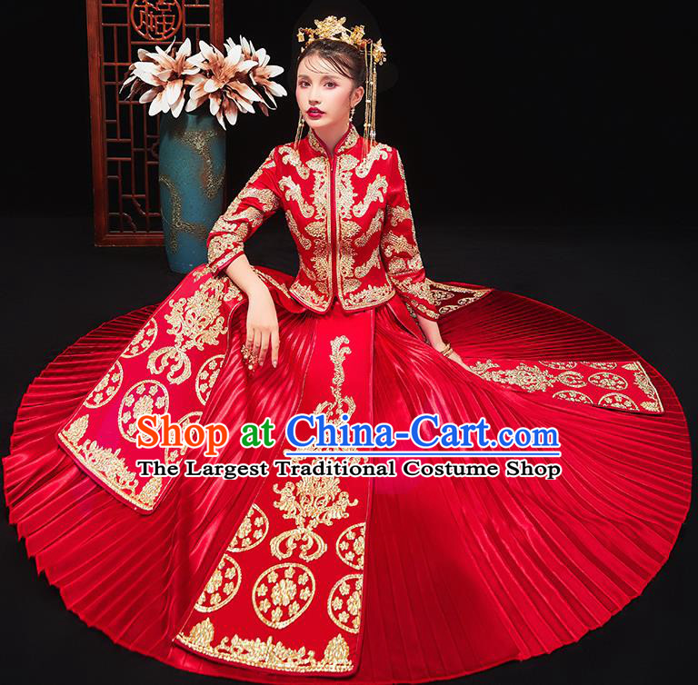 Chinese Traditional Bride Drilling Red Xiu He Suit Wedding Blouse and Dress Bottom Drawer Ancient Costumes for Women