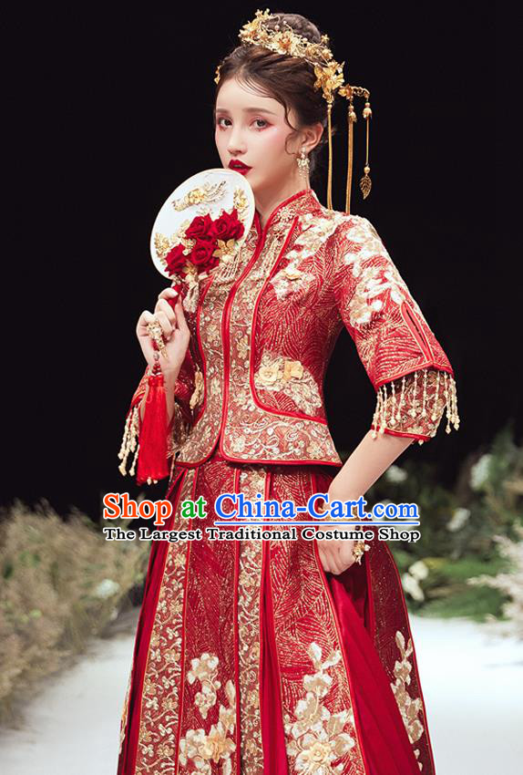 Chinese Traditional Bride Embroidered Xiu He Suit Wedding Blouse and Dress Bottom Drawer Ancient Costumes for Women