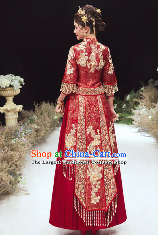 Chinese Traditional Bride Embroidered Xiu He Suit Wedding Blouse and Dress Bottom Drawer Ancient Costumes for Women