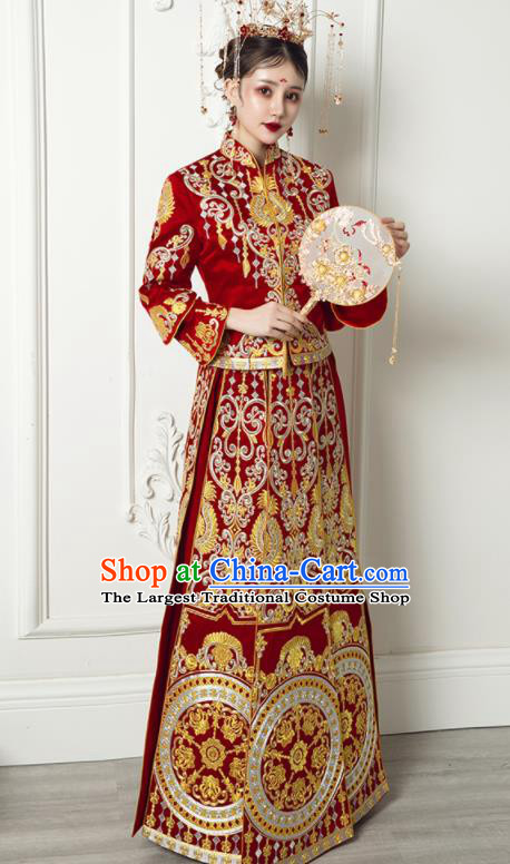 Chinese Traditional Xiu He Suit Wedding Embroidered Red Blouse and Dress Bottom Drawer Ancient Bride Costumes for Women