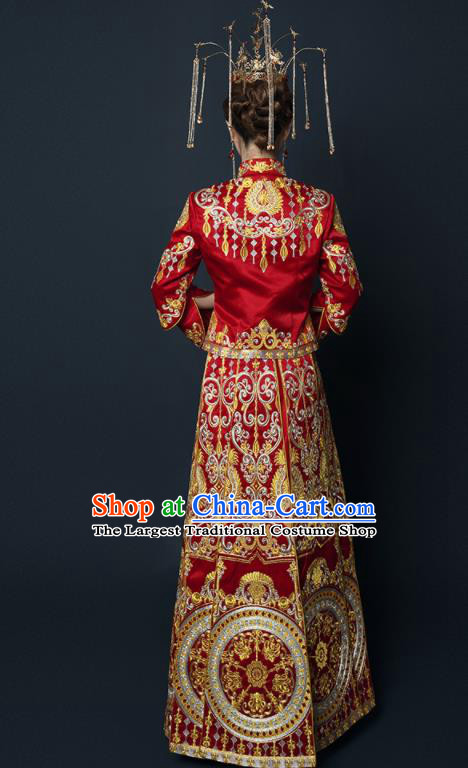 Chinese Traditional Xiu He Suit Wedding Embroidered Red Blouse and Dress Bottom Drawer Ancient Bride Costumes for Women
