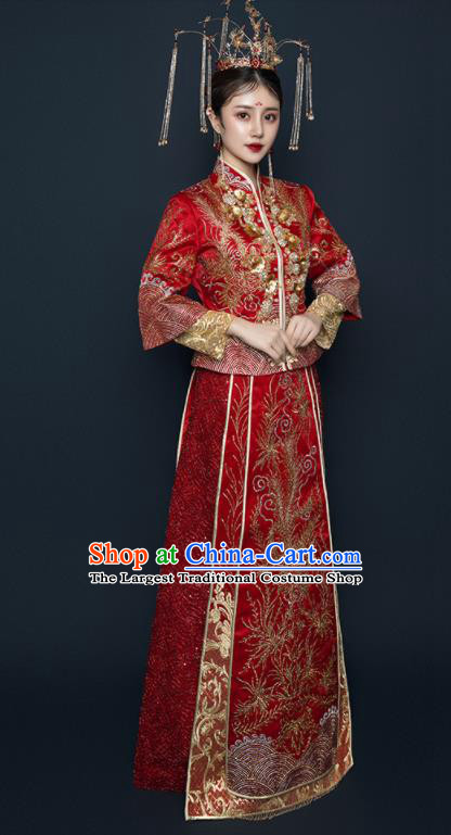 Chinese Traditional Xiu He Suit Wedding Embroidered Phoenix Red Blouse and Dress Bottom Drawer Ancient Bride Costumes for Women