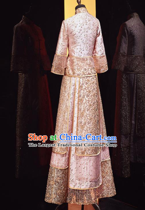 Chinese Traditional Xiu He Suit Wedding Embroidered Pink Blouse and Dress Bottom Drawer Ancient Bride Costumes for Women