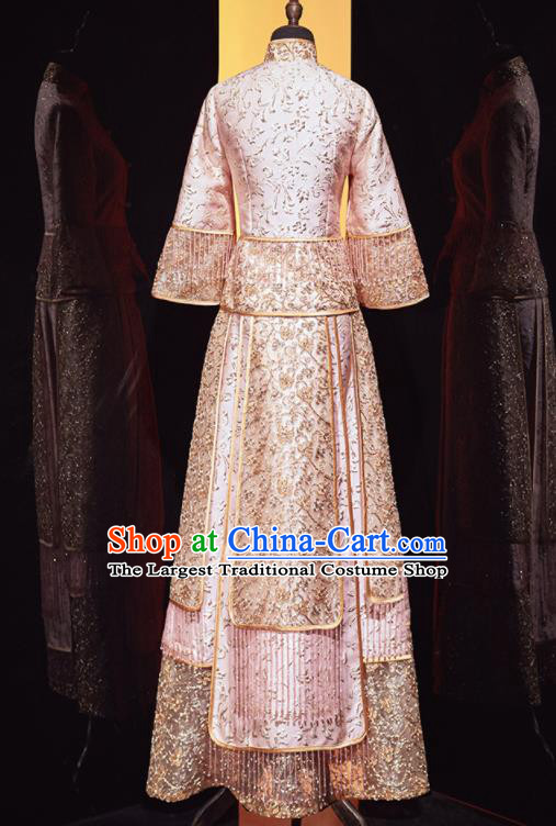 Chinese Traditional Xiu He Suit Wedding Embroidered Pink Blouse and Dress Bottom Drawer Ancient Bride Costumes for Women
