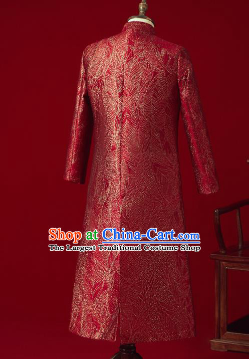 Chinese Ancient Bridegroom Embroidered Dragon Red Mandarin Jacket Traditional Wedding Tang Suit Costumes for Men