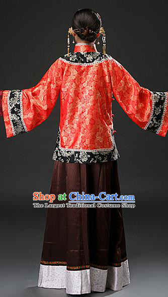 Chinese Ancient Qing Dynasty Rich Concubine Red Blouse and Brown Skirt Traditional Patrician Mistress Costumes for Women