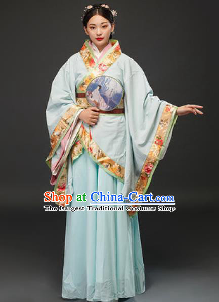 Chinese Ancient Imperial Consort Green Dress Traditional Han Dynasty Palace Lady Costumes for Women