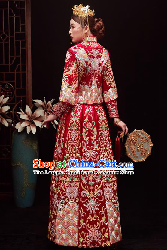 Chinese Ancient Bride Embroidered Costumes Drilling Red Xiu He Suit Wedding Blouse and Dress Traditional Bottom Drawer for Women